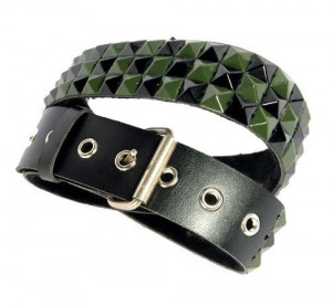 pasek 3-RZĘDY z ćwiekami PYRAMID black-green