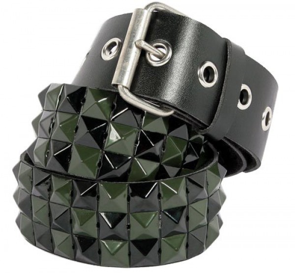 pasek 3-RZĘDY z ćwiekami PYRAMID black-green